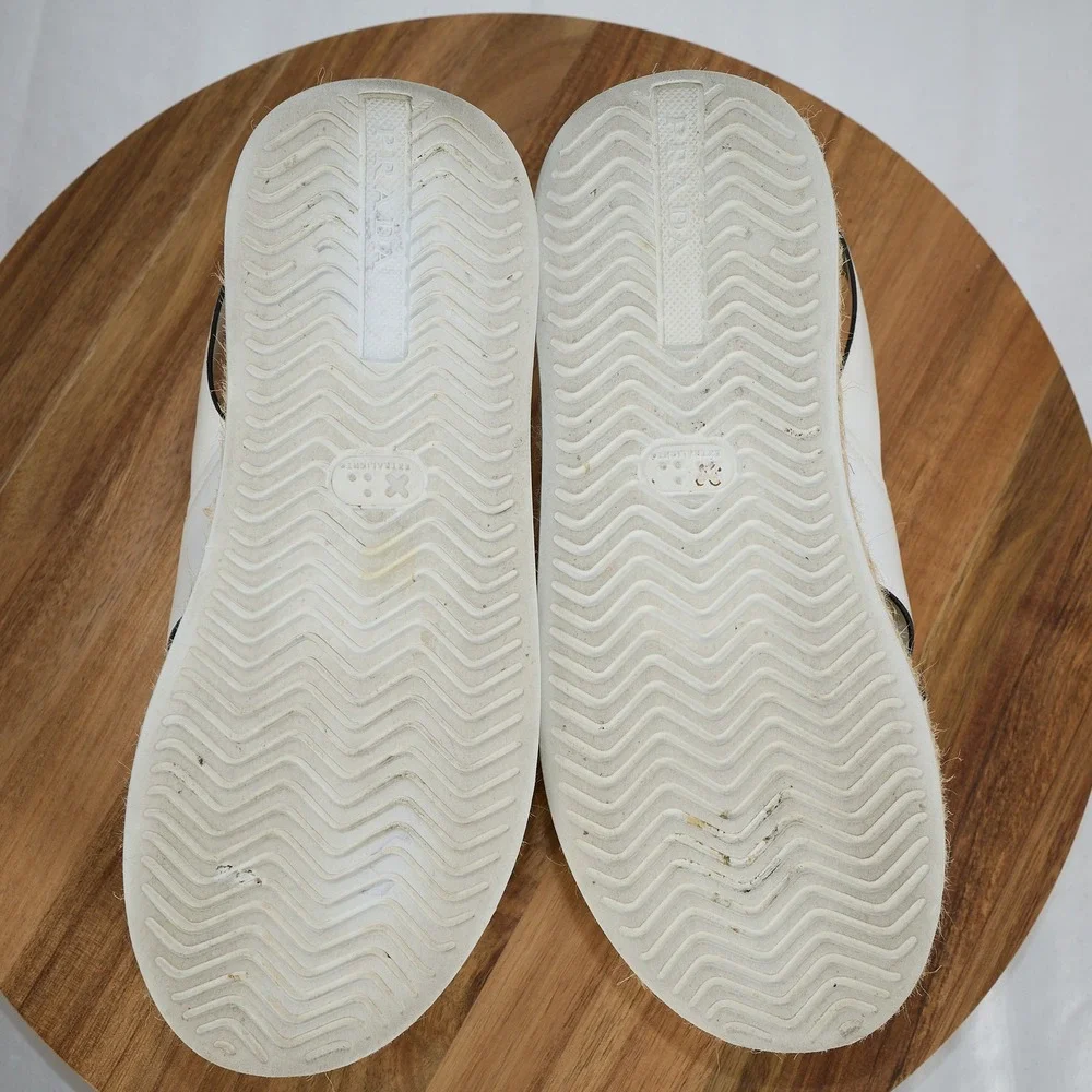 Prada White Leather Crisscross Platform Espadrille Sandals 36 Slingback Flatform